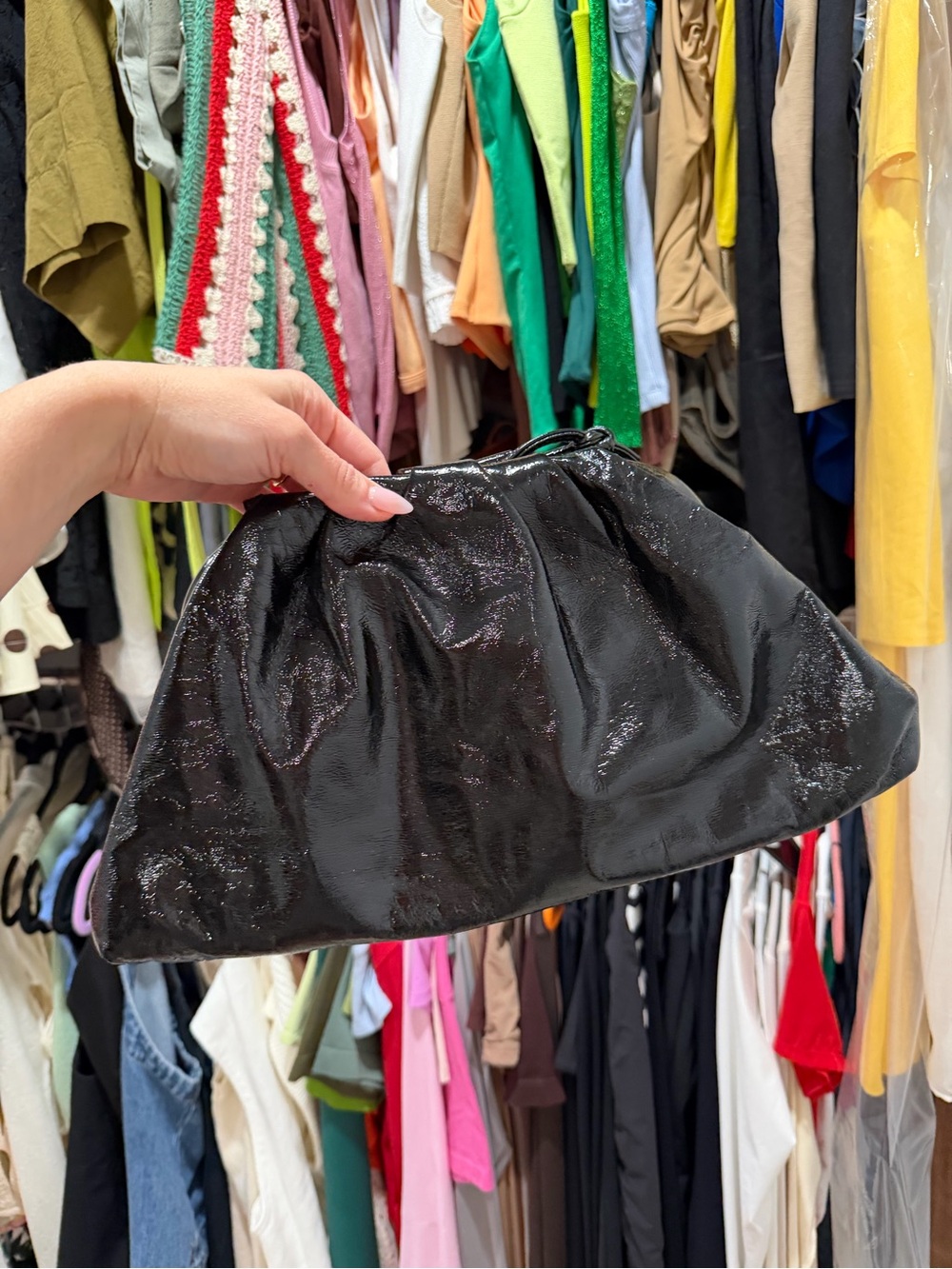 Anthropologie Black Patent Chain-Handle Clutch